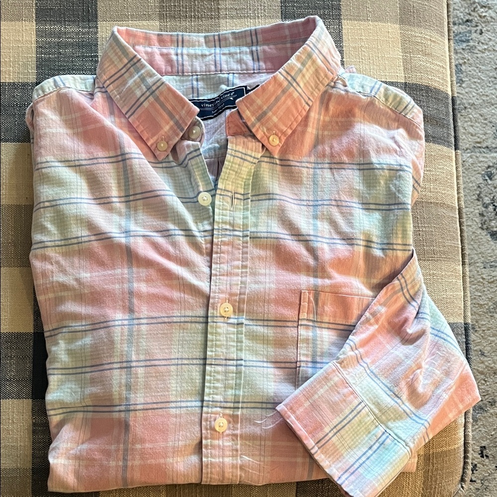Vineyard Vines Pink and Blue Plaid Button Down Shirt